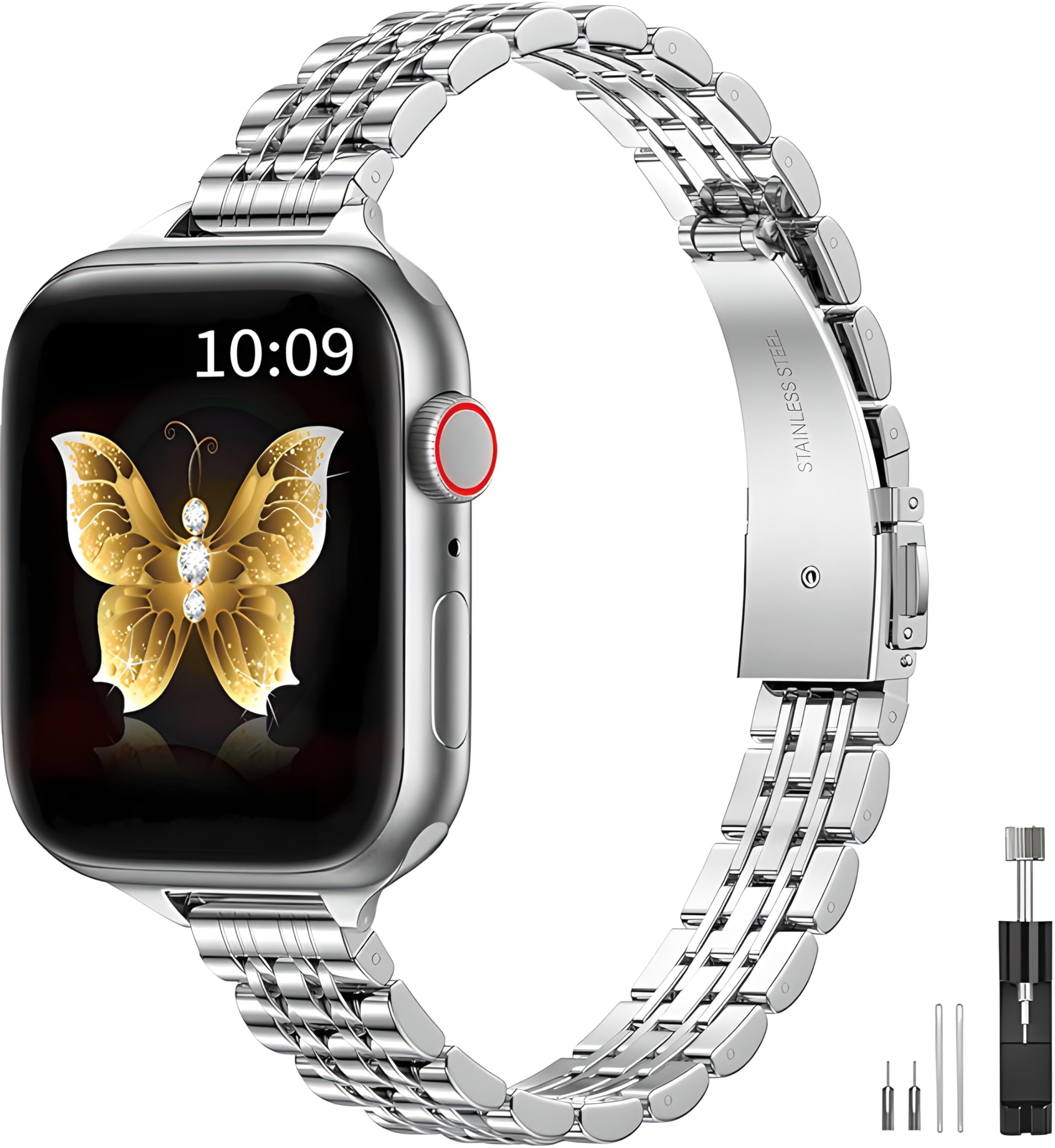 Original Slim Metal Strap Compatible with Apple Watch Strap 38mm 40mm 41mm 44mm 45mm 46mm 49mm, Women Men Fashion Stainless Steel Metal Band for iWatch Ultra SE, Series 11 10 9 8 7 6 5 4 3 2 1