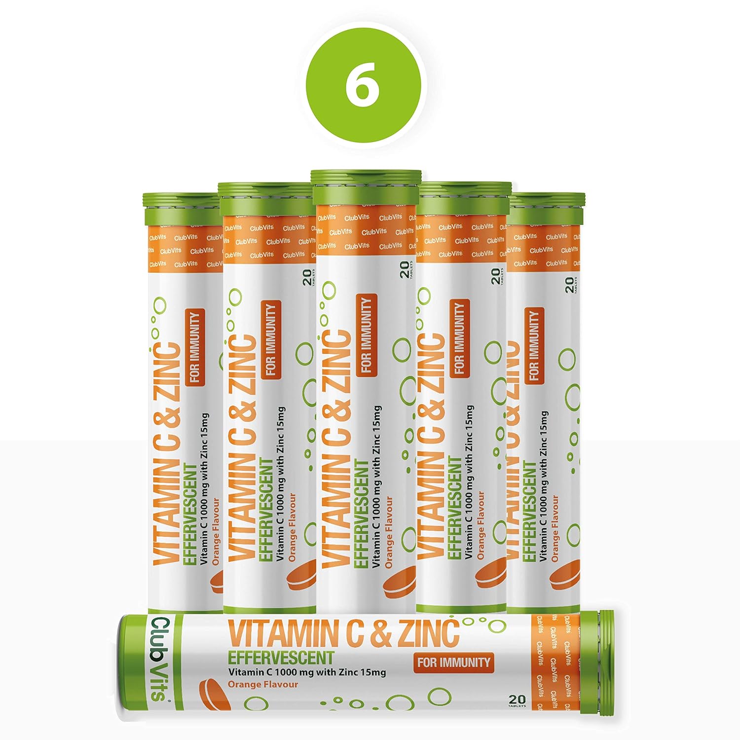 Vitamin C 1000mg & Zinc 15mg. Orange Flavour Effervescent Tablets. (6