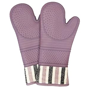RED LMLDETA Heat Resistant 550 Degree Oven mitt, Silicone Oven Hot Mitts - 1 Pair, Extra Long Professional Baking Oven Gloves - Food Safe,Pot Holders Cooking,Grilling,Kitchen (Purple)