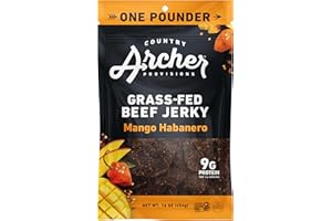 Country Archer Grass-Fed Beef Jerky - Beef Jerky Snack Pack, Beef Jerky Bulk, Individual Beef Jerky Pack, Protein Snack, Country Archer Beef Jerky, Gluten Free, Paleo - Mango Habanero, 16 oz
