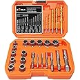 XEWEA 26PCS Screw & Bolt Extractor Set with Left Hand Drill Bit Kit【with Hex Adapter】, Impact Easy Out Stripped Screw Remover Socket Set Tool for Damaged,Frozen,Rusted, Bolts, Nuts & Screw