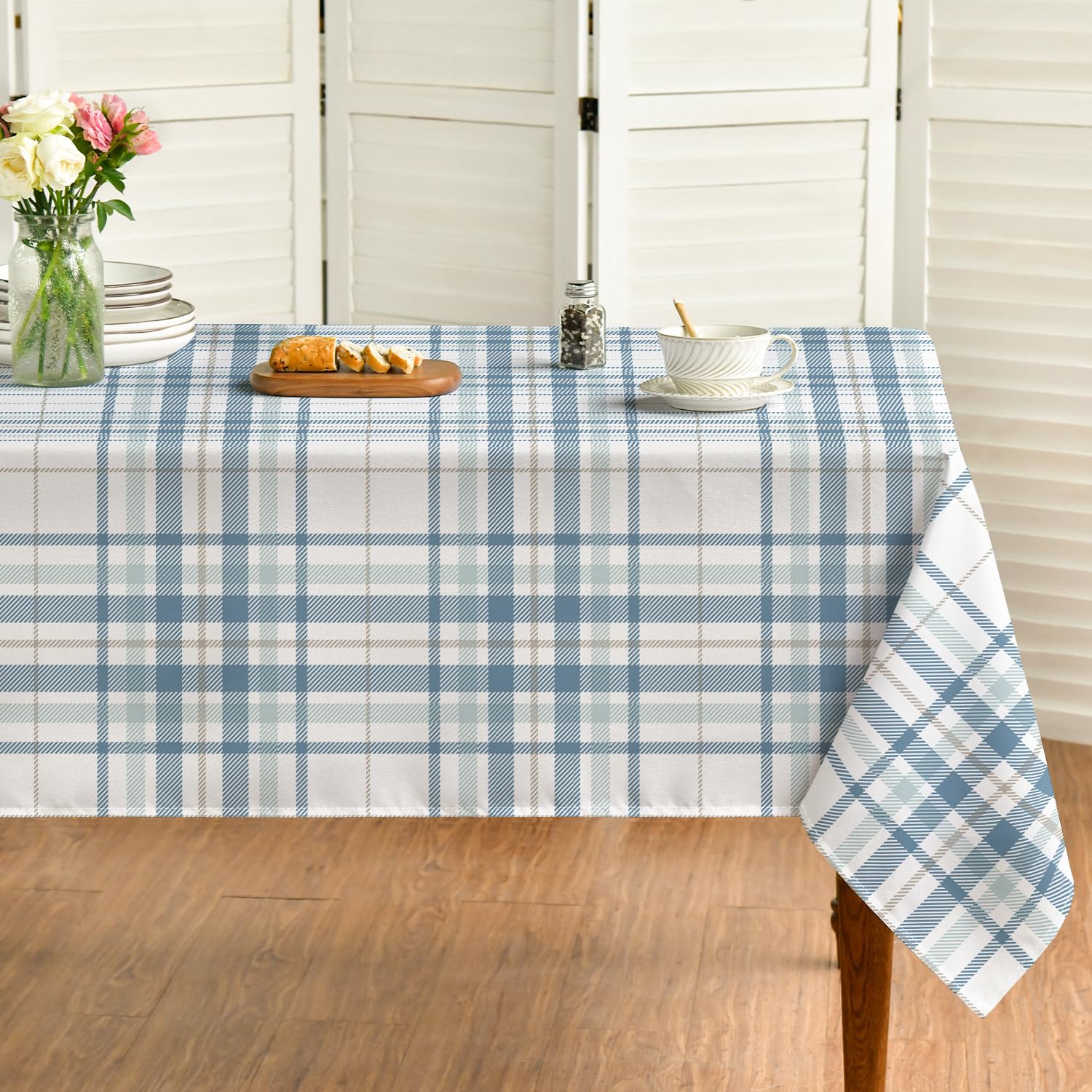 Photo 1 of Horaldaily Summer Tablecloth 60×84 Inch Rectangular, Buffalo Plaid Blue White Washable Seasonal Table Cover for Party Picnic Dinner Decor