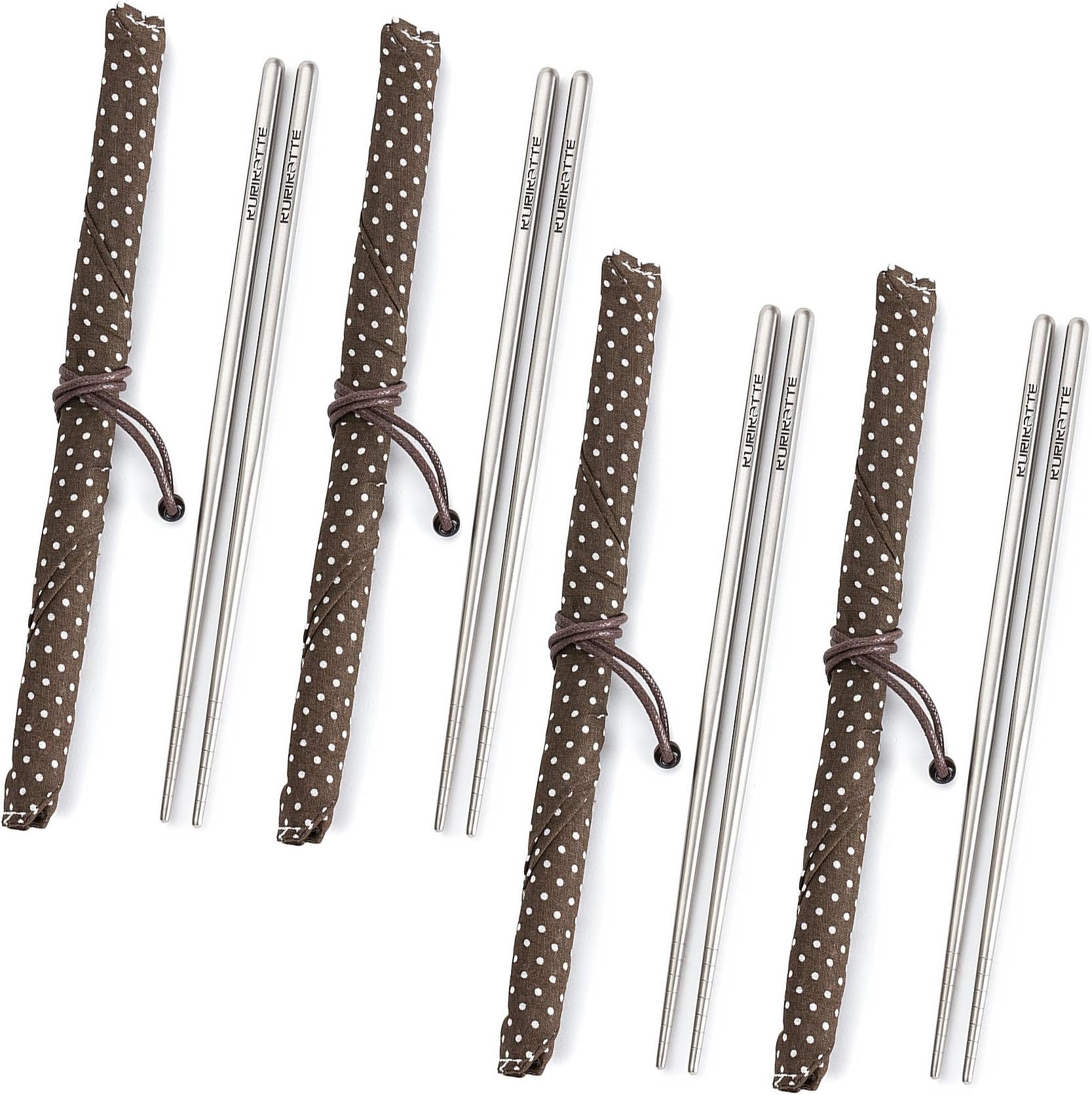 Square Titanium (Ti) Chopsticks Extra Strong + Light - Food Grade with Stylish Carrying Case - Camping Picnics Outdoors + Elegant Dining (4 Pairs) By RZSAIDA