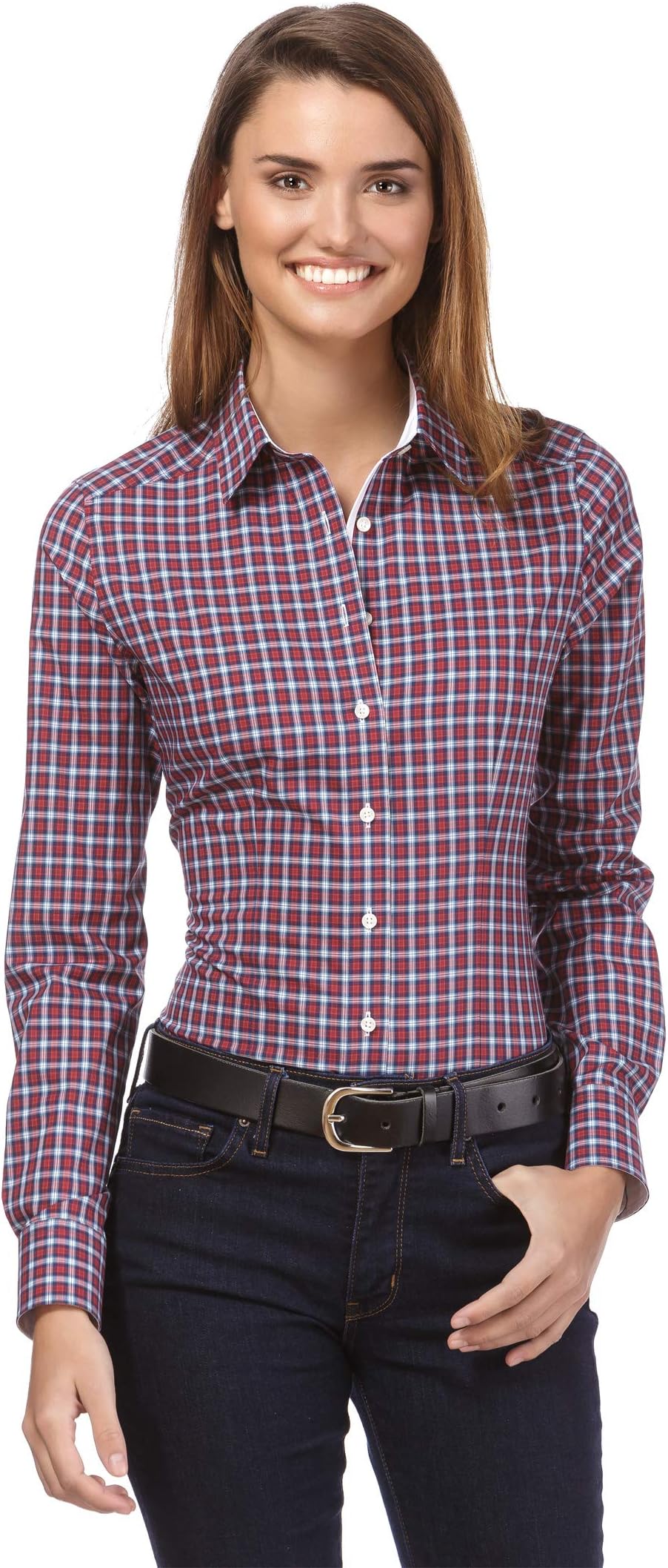 Women's Blouse Slightly Fitted 100% Cotton Easy-Iron Kent Collar Long-Sleeve Plain Colour Nice Elegant Ladies Fashion Stylish for Office Work, Formal and Casual Events