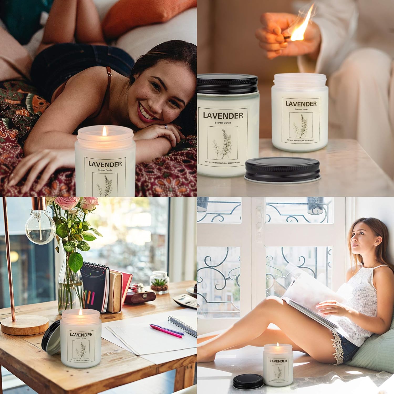 CREASHINE Lavender Candles for Home Scented, Aromatherapy Candle 2 pcs, Natural Soy Wax Set, Women Gift with Strongly Fragrance Essential Oils Jar Candles: Home & Kitchen