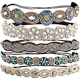 Amcami 5 Pieces Rhinestone Elastic Headbands Handmade Crystal Beaded Hairbands Vintage Jewelry Hair Accessories Party and Daily Headwear