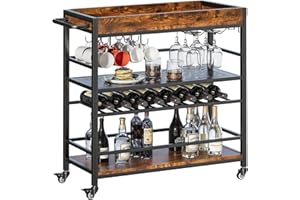 JIRTEMOT Bar Cart for Home, Serving Cart with Wine Rack, Mobile Kitchen Serving Cart with Storage and Glass Holder, Rolling Home Wine Rack on Wheels, Rolling Beverage Cart
