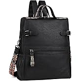 FADEON Leather Laptop Backpack for Women, Designer Ladies Work Travel Computer Backpack with Laptop Compartment Purse Black