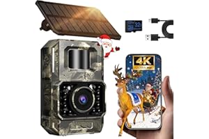 MAXDONE Solar WiFi Trail Camera Bluetooth Game Camera, 4K 64MP Wildlife Cameras 2000mAh Built-in Battery Rechargeable Power Hunting Cameras with Night Vision Trail Cam Bluetooth Wi-Fi Deer Cams