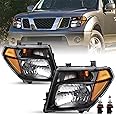 SOCKIR Headlight Assembly Fit for 2005-2008 Nissan Frontier / 2005-2007 Pathfinder Halogen Black Headlamp Pair Driver and Passenger Side Bulbs Included