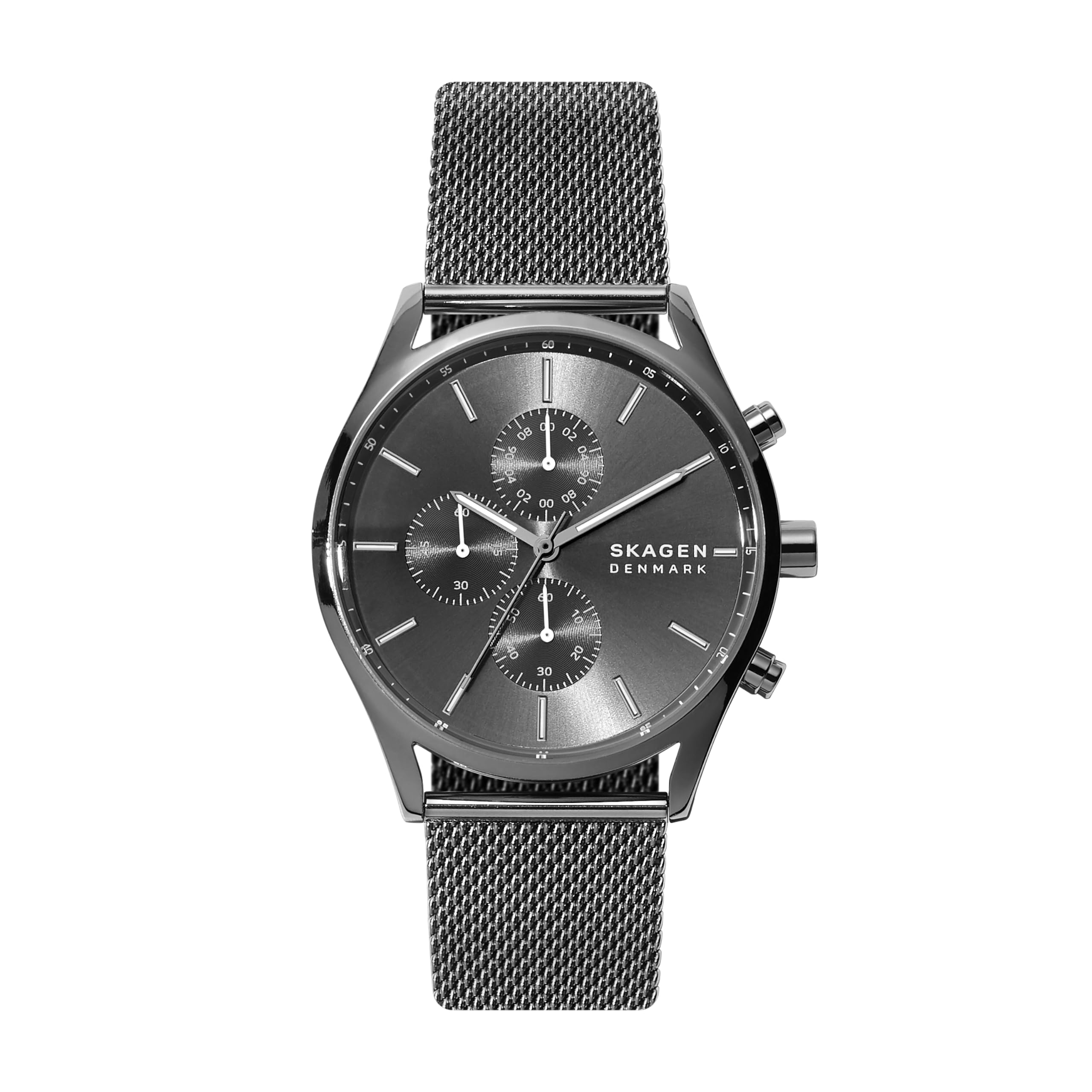 Skagen Reloj cronógrafo Holst para hombre con correa de malla de acero inoxidable gris plomizo (modelo: SKW6608)