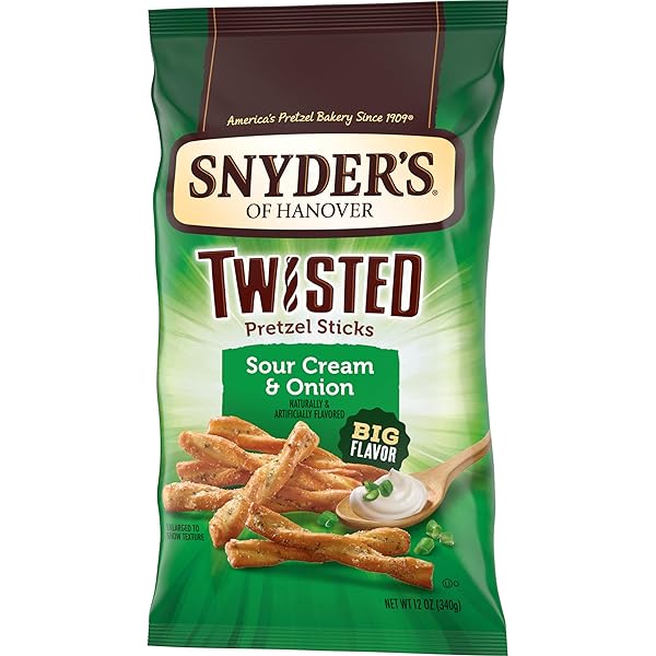 SNYDER’S OF HANOVER, SOUR CREAM & ONION TWISTED PRETZEL STICKS, 12 OZ BAG