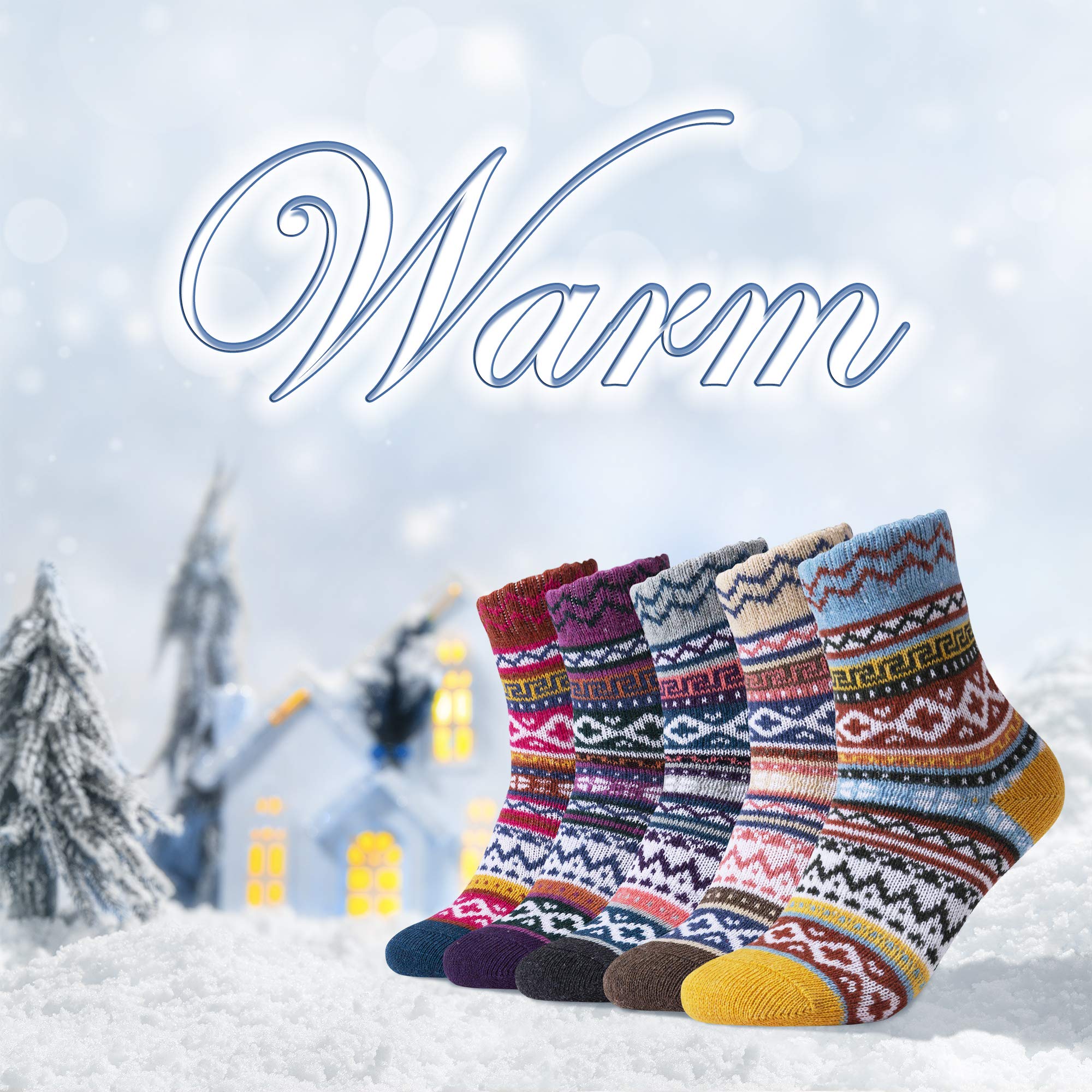 ICEIVY Socks Women, Soft Knit Wool Winter Thick Warm Cabin Fuzzy Crew Women Socks 5 Pack