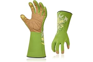 VGO... Vgo 1-Pair Ladies' Synthetic Leather Gardening Gloves, Long Sleeves Gauntlet, Breathable & Grip Work Gloves, High Dexterity, Washable (Size M, Green, SL7445)