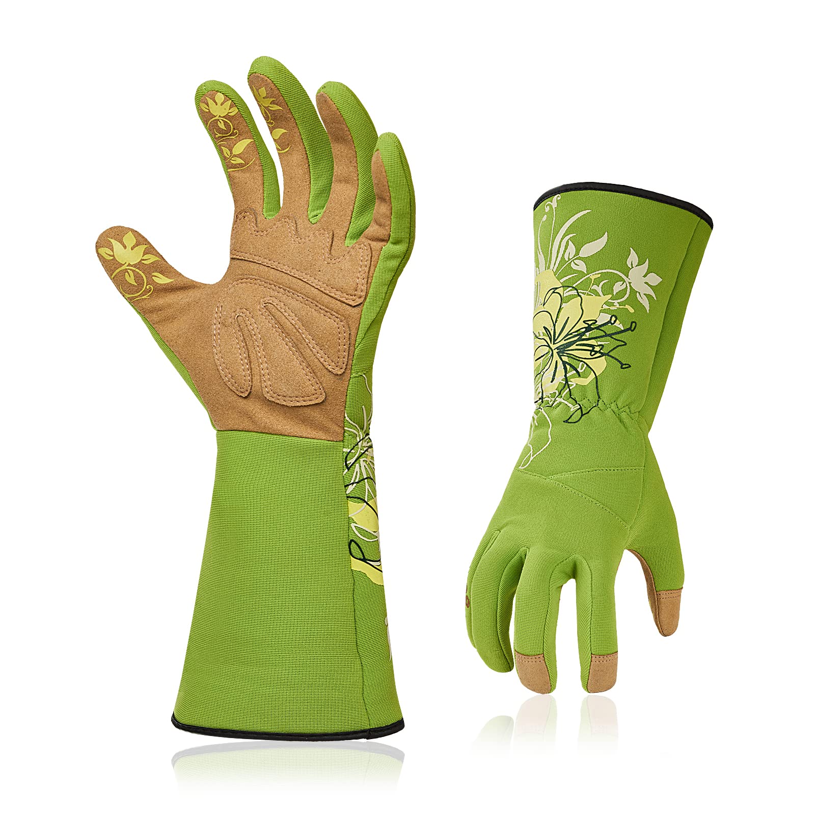 Vgo... Gardening Gloves Women Long Sleeves in Leather, Long Work Gloves Gauntlet Thorn Proof for Yard Garden Agriculture