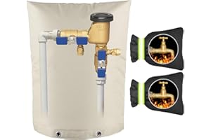 BEARFIRE Backflow Preventer Pipe Insulation Cover (5°F) & 2 Reflective Faucet Covers for Winter Freeze Protection, 17" W x 21" H Sprinkler Valve Cover Insulated with Thicker 5 Layers Fabric, Well Pump Cover