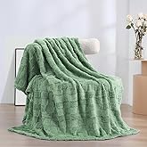 Linecooo Spring Sage Green Fleece Throw Blanket 50”×60” for Couch Sofa Bed,Super Soft Cozy Plush Microfiber Flannel Blanket with 3D Checkered Design Lightweight for Adults,Woman,Girls