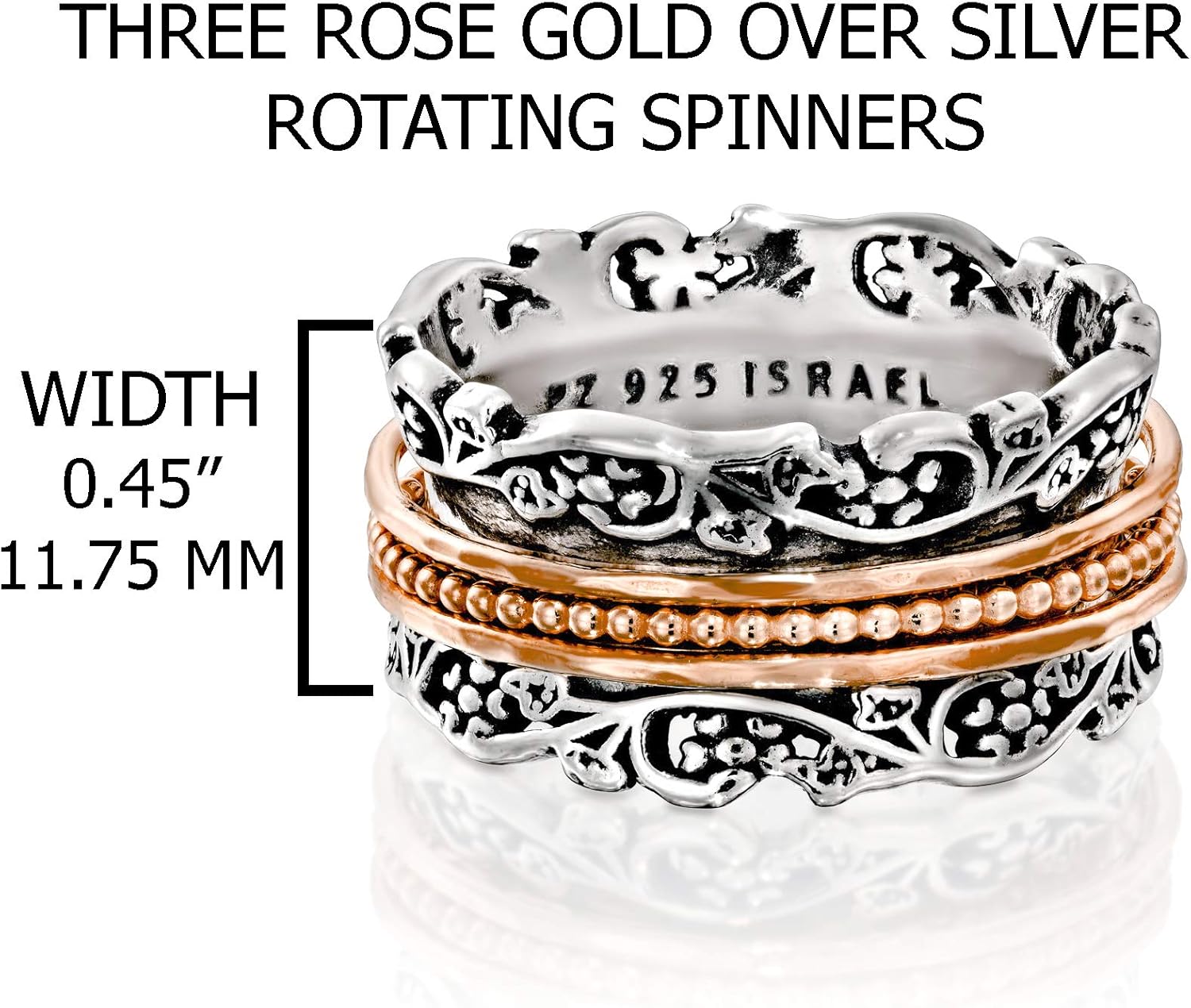 PZ Paz Creations Silver Spinner Ring | 925 Sterling Silver | Rose Gold Spinners | Rings for Women: Clothing