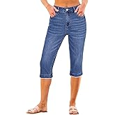 luvamia Capri Jeans for Women Trendy Mid Rise Distressed Raw Hem Casual Summer Stretchy Denim Capris Pants Relaxed Fit