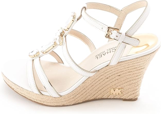 Amazon.com | Michael Michael Kors Women's Wedge T-Strap Sandal, White, Size 8.5 | Platforms & Wedges