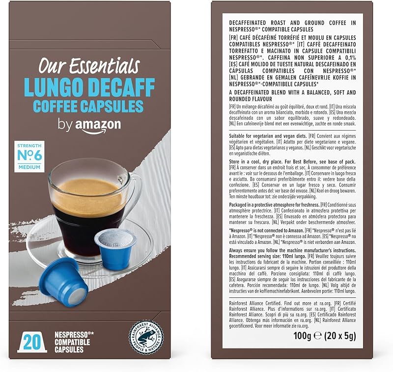 Nosso pacote de sortimento de cápsulas de café padrão compatíveis com nespresso essentials by amazon, 80 cápsulas (4 pacotes de 20) - certificado pela rainforest alliance