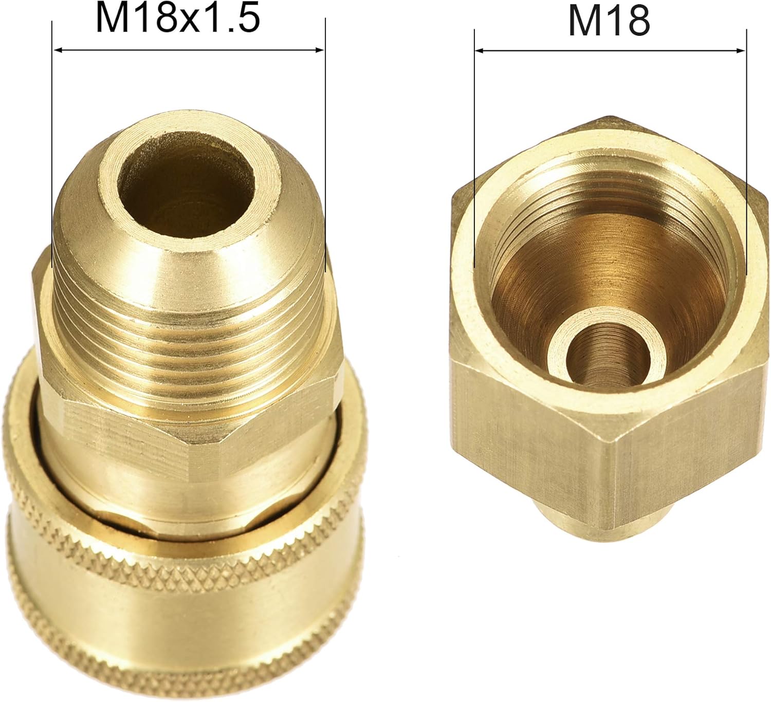sourcing map Garden Hose Brass Quick Connect Set Fittings M18x1.5 Male & M18 Female Thread Water Hose Connectors Pressure Washer Adapter - Image 4