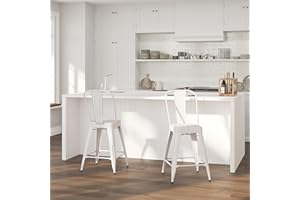 Merrick Lane Dothan Series White 24" High Metal Counter Height Stool with Removable Back for Indoor-Outdoor Use