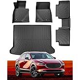 Car Floor Mats for Mazda CX30: 2020 2021 2022 2023 2024 2025 2026 All Weather Automotive Cargo Liners Full Set Accessories, Cutsom Fit for Mazda CX-30 Black Rubber Tray Trunk Mat Accessory