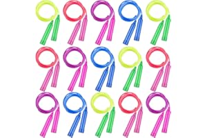 Elcoho 15 Pack Colorful Kids Jump Rope Set Adjustable Plastic Kids Jump Rope Skipping Rope Outdoor Jump Ropes Great Party Favor