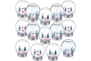 Jerify 16 Sets 3.58 Inch Christmas Plastic Clear Snow Globes Kit Water Globe with Screw Off Cap Artificial Christmas Trees Small Snowman Snowflakes for DIY Snow Globes Home Decoration Crafts