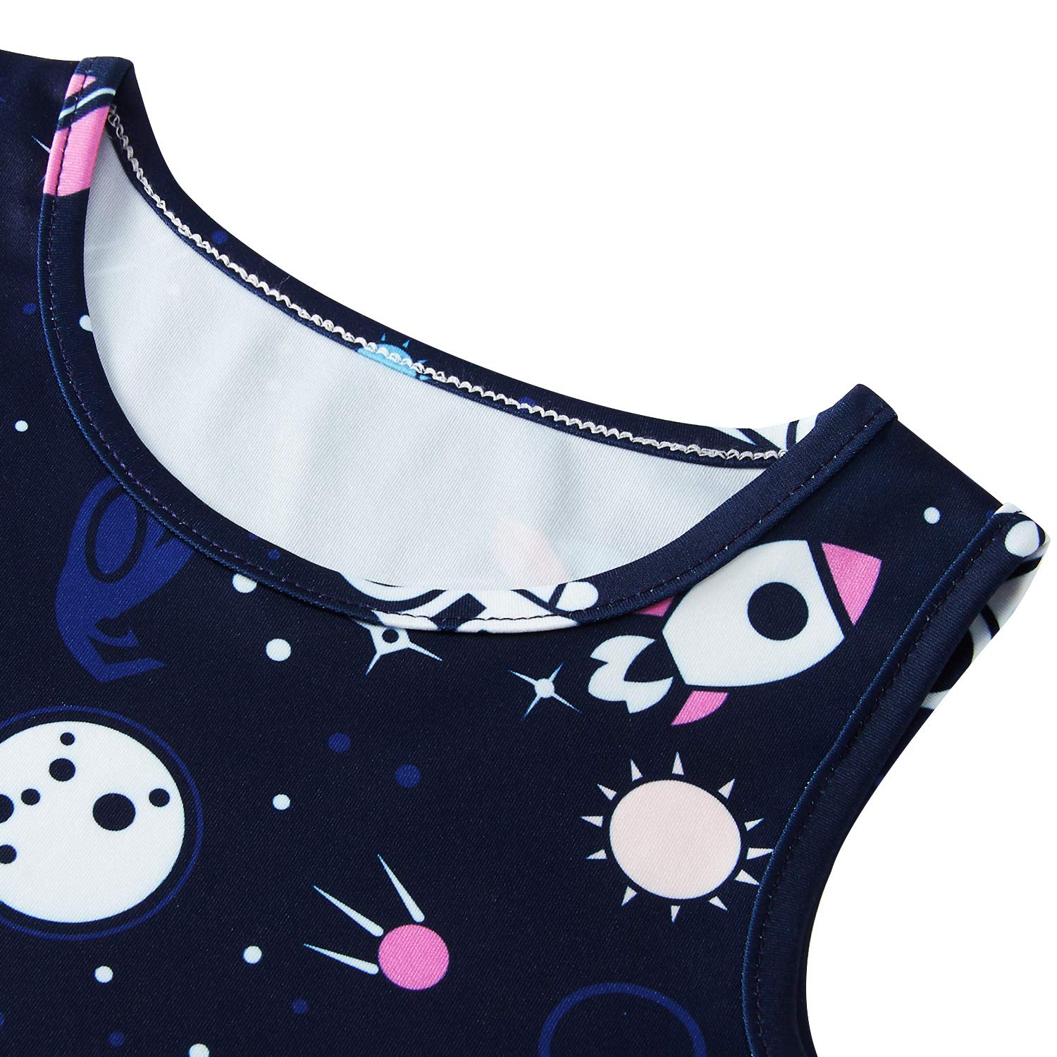 Leapparel Kid Girls Dress Round Neck Skirt Space Dresses Cotton Cartoon Sundress 3D Print A Line Clothes Wedding Picnic Dresses Planet Frocks 6-7 Years Old