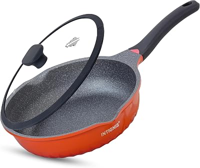 INTIGNIS 3-in-1 Deep Non-Stick Frying Pan with Lid 24 cm GREBLON Ceramic Orange