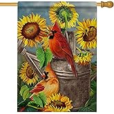 Hzppyz Spring Summer Sunflower Cardinal House Flag Double Sided, Red Bird Garden Yard Outdoor Large Burlap Flag, Fall Farmhouse Home Decoration 28x40