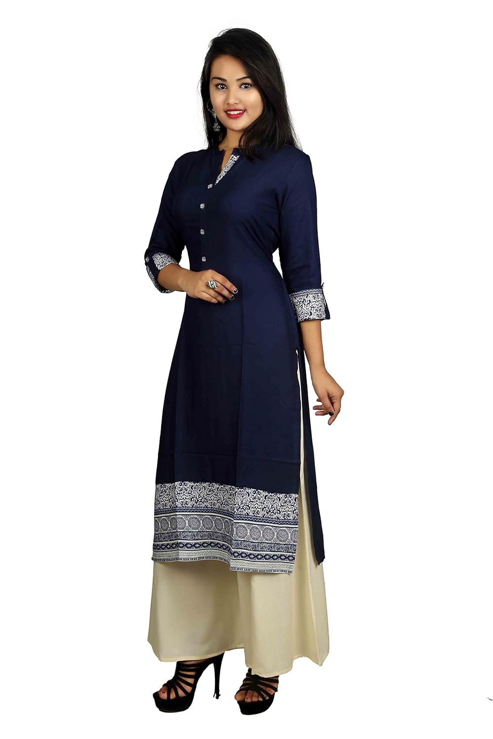 v brown rayon printed kurti for office & daily wear