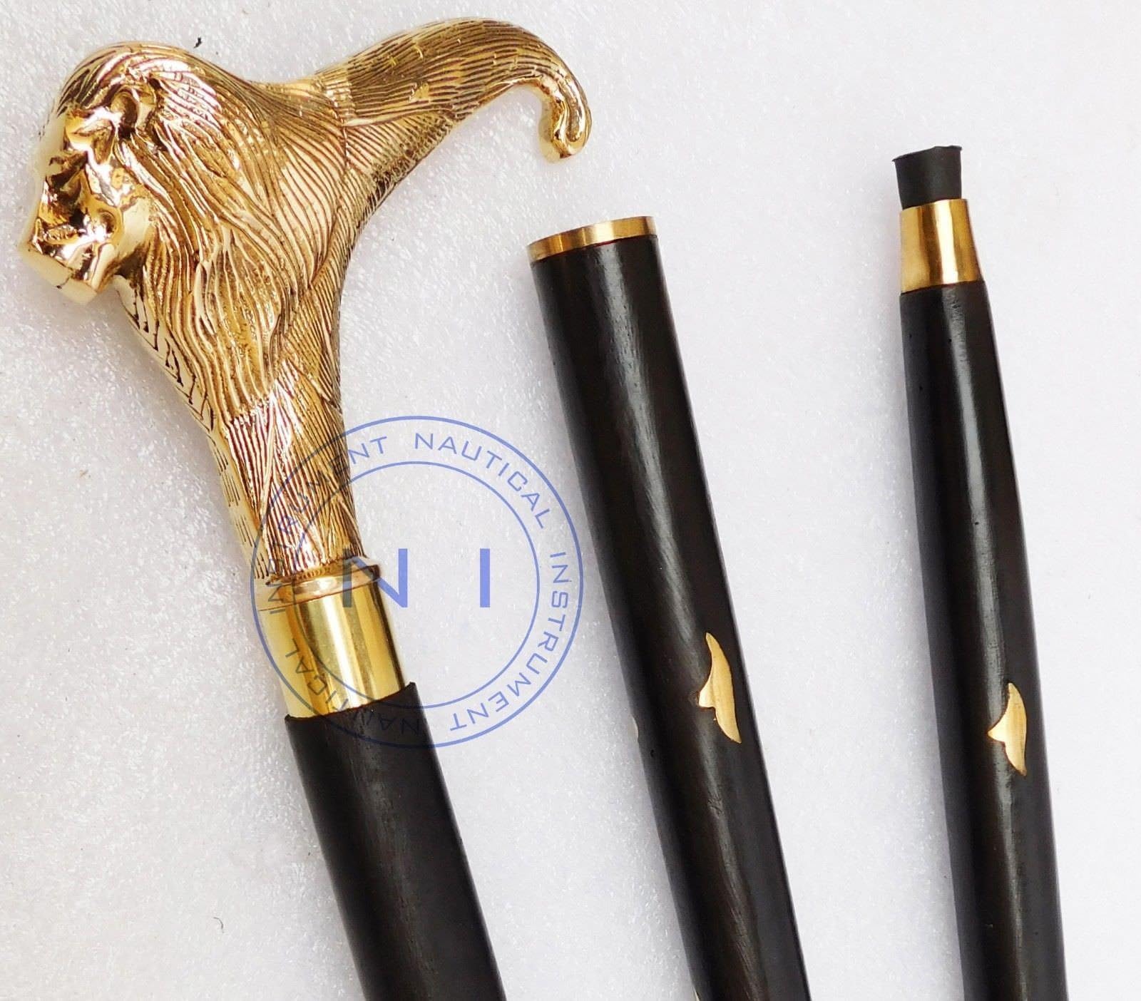 Replica Warehouse Brass Walking Stick Solid Vintage Designer Lion Head Wooden Cane Antique Style