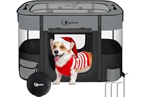 SIEDIHIT Dog Playpen,Cat Pet Portable Puppy Pen, Indoor Outdoor Travel Camping Use,Foldable Dog Kennel Tent Crate for Rabbit Small Animals with Carrying Case and Tent Stakes (Dark Grey, Middle)
