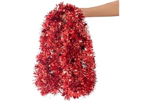 CHOONSHOW 26.2 Ft Tinsel Garland Decoration for Holiday Tree Walll Home Office Event, Christmas, Birthday, Weddings, Party Decorations, Fluffy Twist for All-Season Indoor Outdoor Events - Red