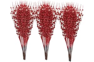 5th LILY 24 PCS Artificial Glitter Holly Berry Stem Ornaments Berry Picks Branches Glittery Bead Sticks for Christmas Tree Decorations Wreath Vase and Home Decor, Red