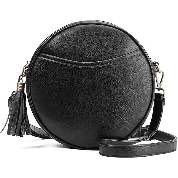 Vulkitty Round Crossbody Bag for Women PU Leather Circle Tassel