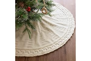 LimBridge Knitted Christmas Tree Skirt: 36 Inches Cream White Tree Skirt, Braided Cable Knit Thick Rustic Christmas Tree Decorations, Farmhouse Christmas Decor Xmas Holiday Home Party Decorations