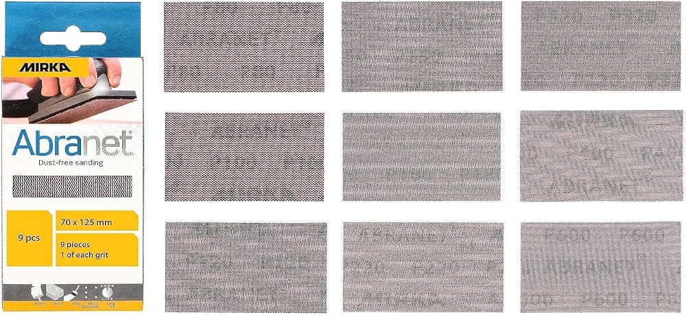Mirka Abranet 70x125mm Net Sandpaper Hook & Loop Mix Pack 80-600 Grit 9 Pcs