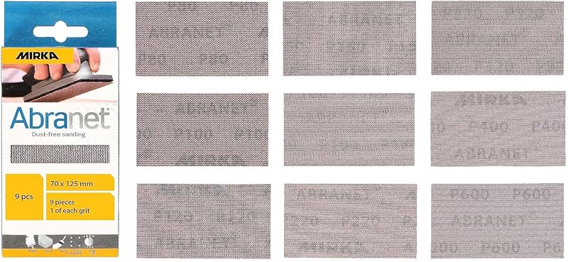 Mirka Abranet 70x125mm Net Sandpaper Hook & Loop Mix Pack 80-600 Grit 9 Pcs