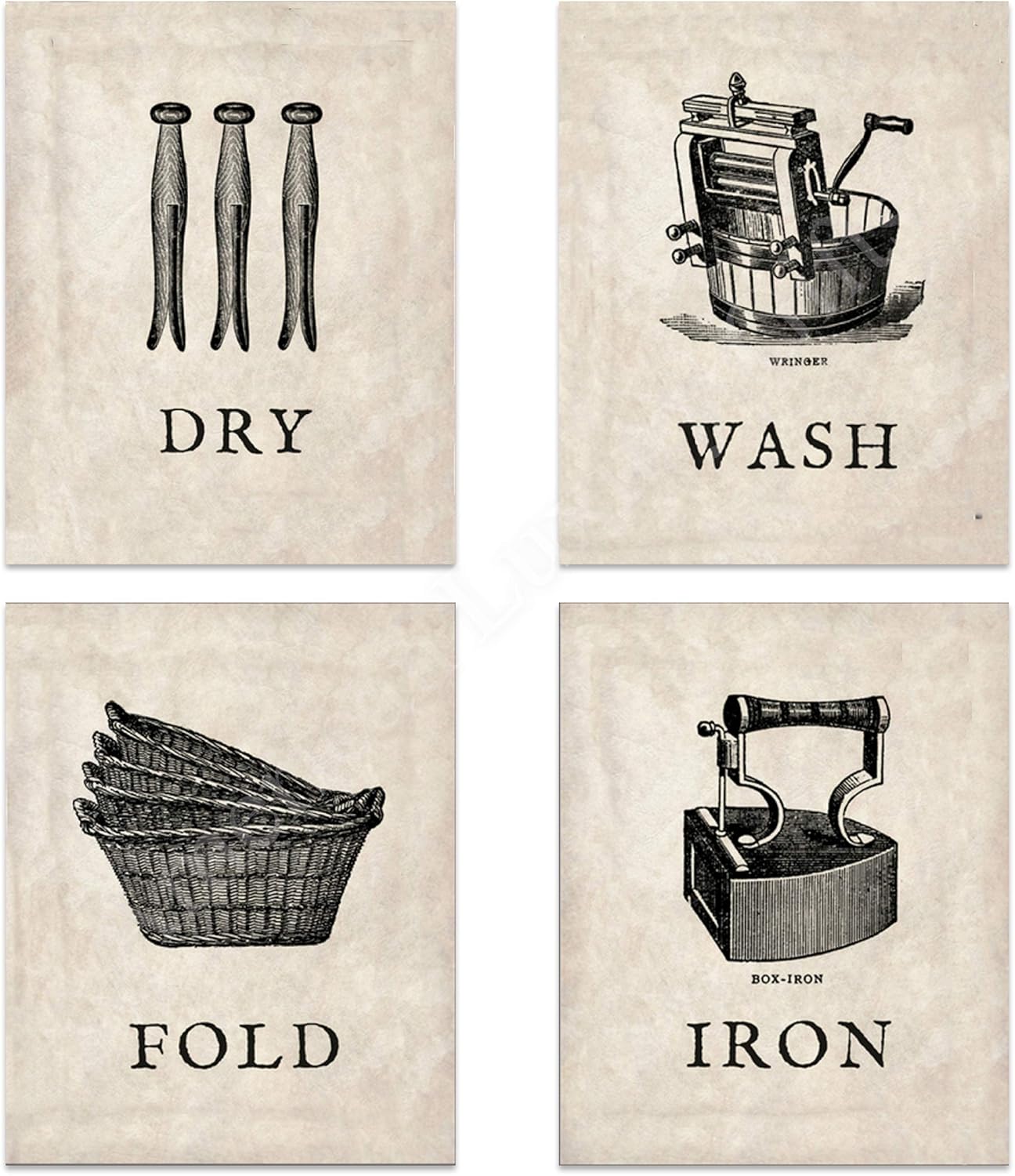 Amazon.com: Laundry Room Decoration- 4 Vintage Drawing Wall Prints- 8