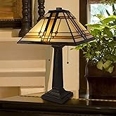 Lavish Home Tiffany-Style Table Lamp – Mission-Design Art Glass Lighting with 2 LED Bulbs Included – Vintage-Look Handcrafted