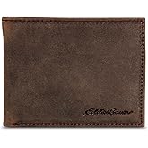 Eddie Bauer Men's Rugged Leather Bifold Wallet | Money Clip | RFID Protection | ID Window | Genuine Leather | EDC