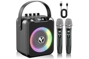 VEMANDER Portable Karaoke Machine with 2 Wireless Microphones for Adults & Kids,Rechargeable Karaoke Mic with 6 Voice Changer,Karaoke Speaker Supports Bluetooth,USB,Live,AUX,TF,MIC
