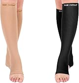 360 RELIEF Plus Size Compression Socks 4XL Beige Black Open Toe 15-20 mmHg