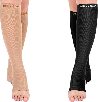 360 RELIEF Plus Size Compression Socks 4XL Beige Black Open Toe 15-20 mmHg