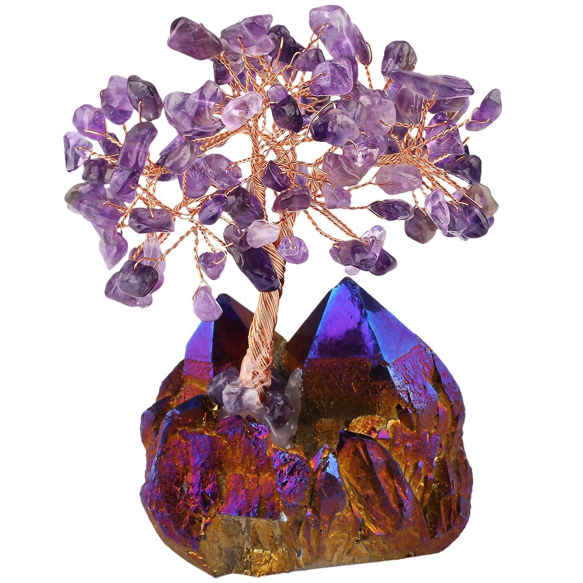 mookaitedecor Amethyst Crystal Money Tree with Purple Titanium Quartz Crystal Base, Gemstone Feng Shui Ornament Crystal Bonsai Tree Amethyst Tree of Life Purple Ornament Good Luck Healing Crystal Gift