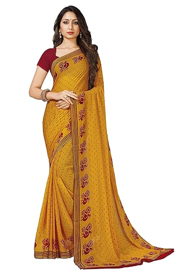 Womens Chiffon Saree With Blouse Piece (RKRUY01A_Yellow)